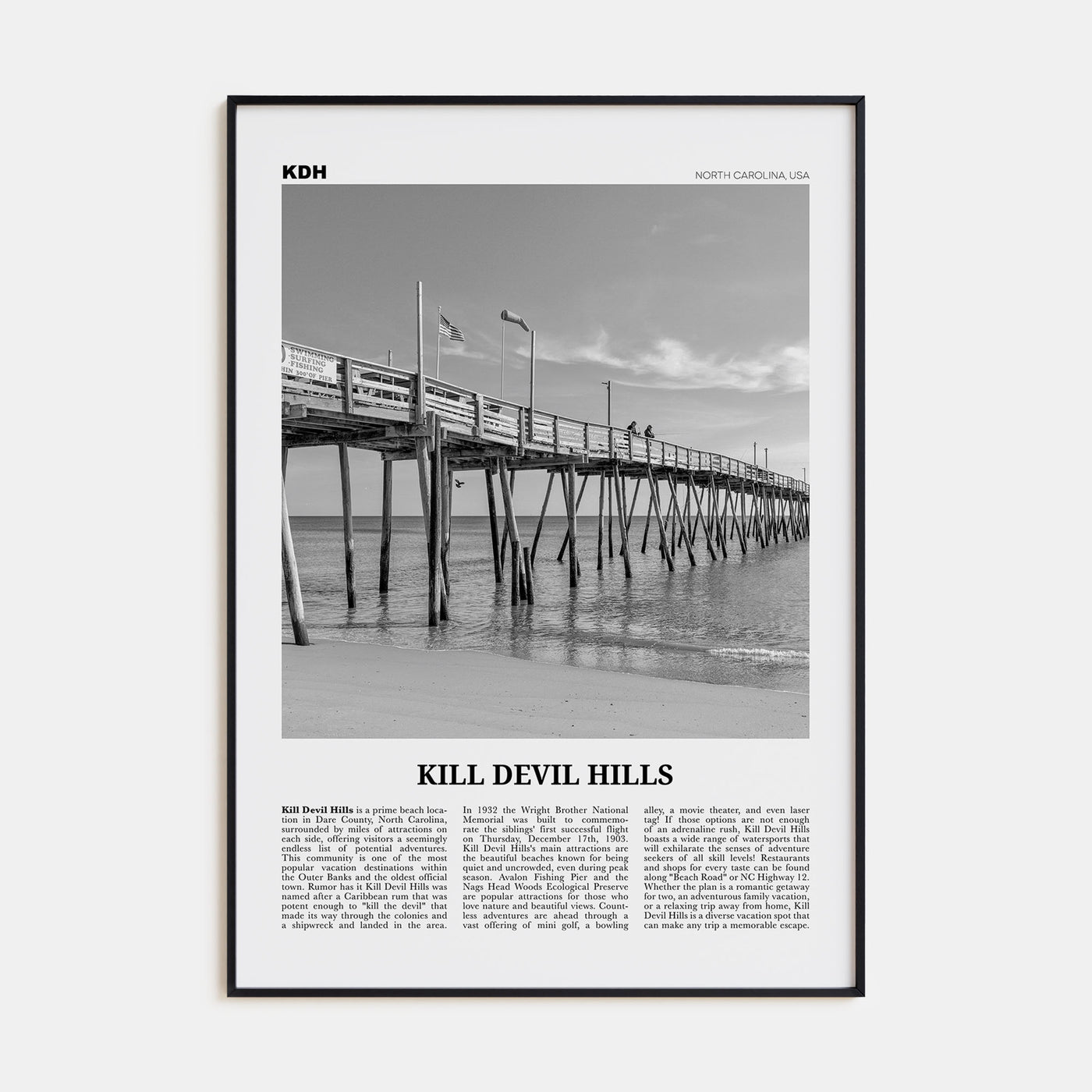 Kill Devil Hills Travel B&W Poster