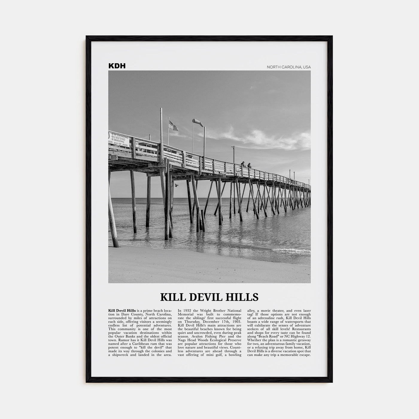 Kill Devil Hills Travel B&W Poster