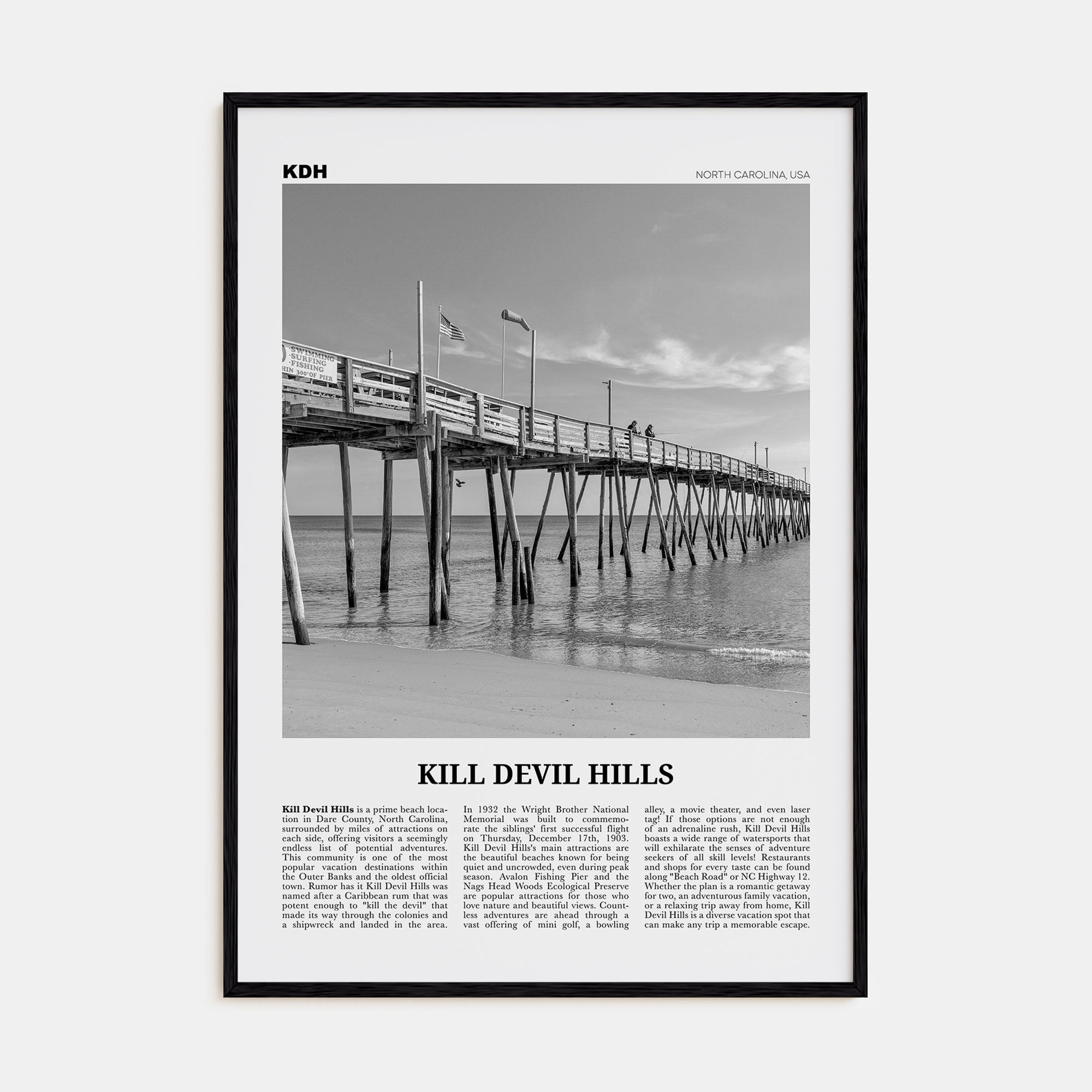 Kill Devil Hills Travel B&W Poster
