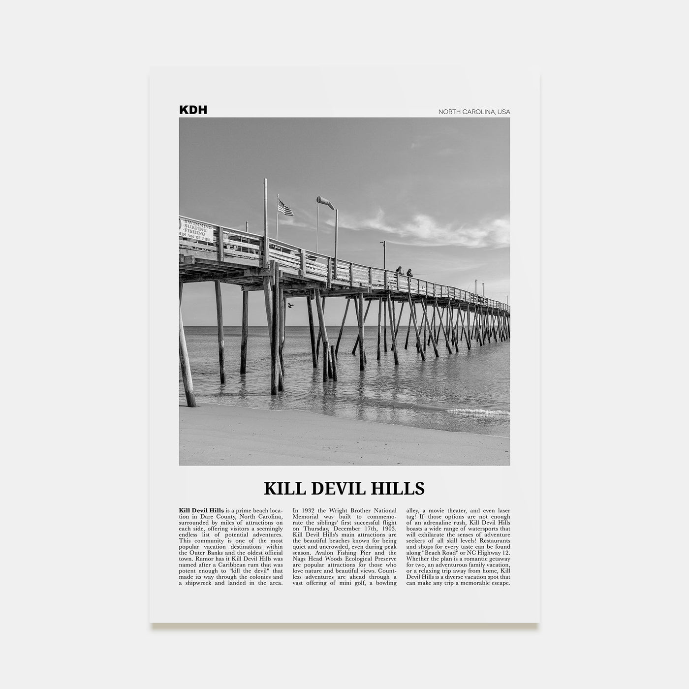 Kill Devil Hills Travel B&W Poster