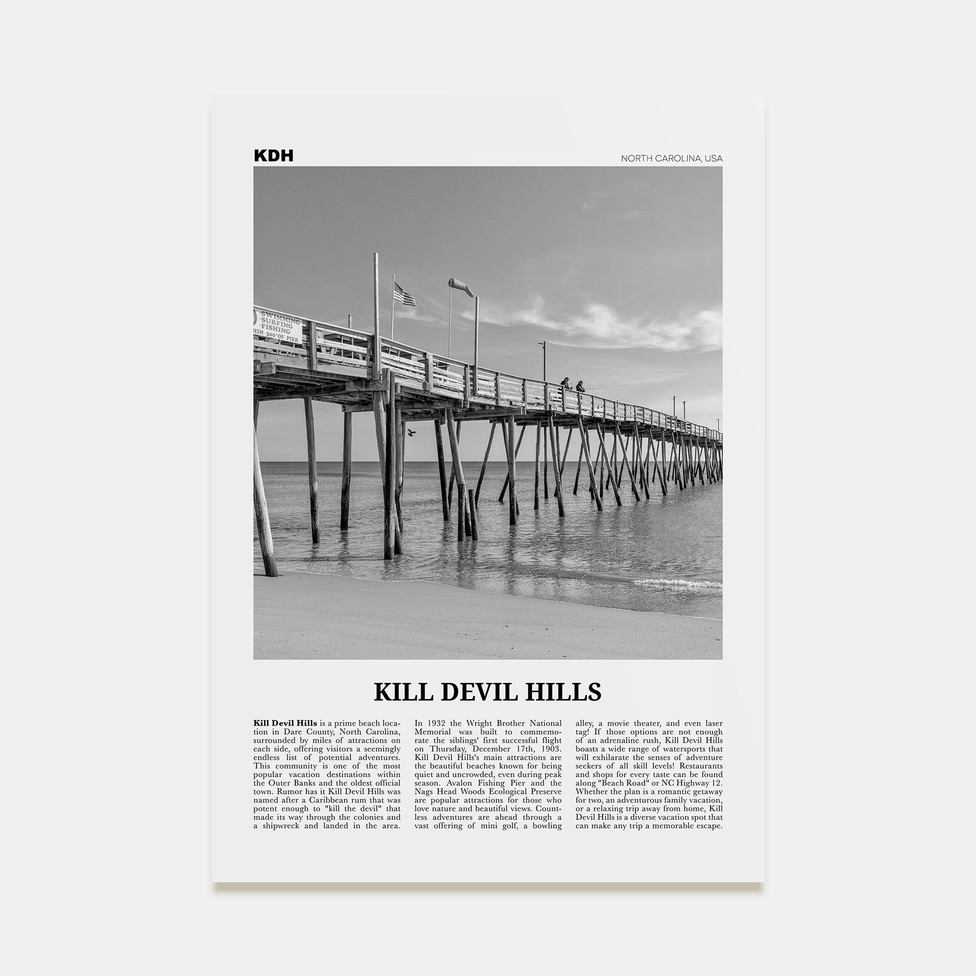 Kill Devil Hills Travel B&W Poster