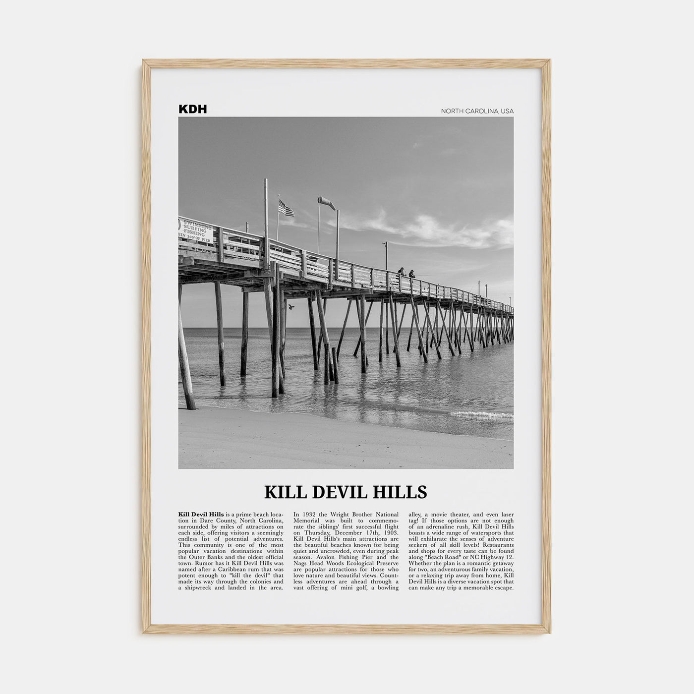 Kill Devil Hills Travel B&W Poster