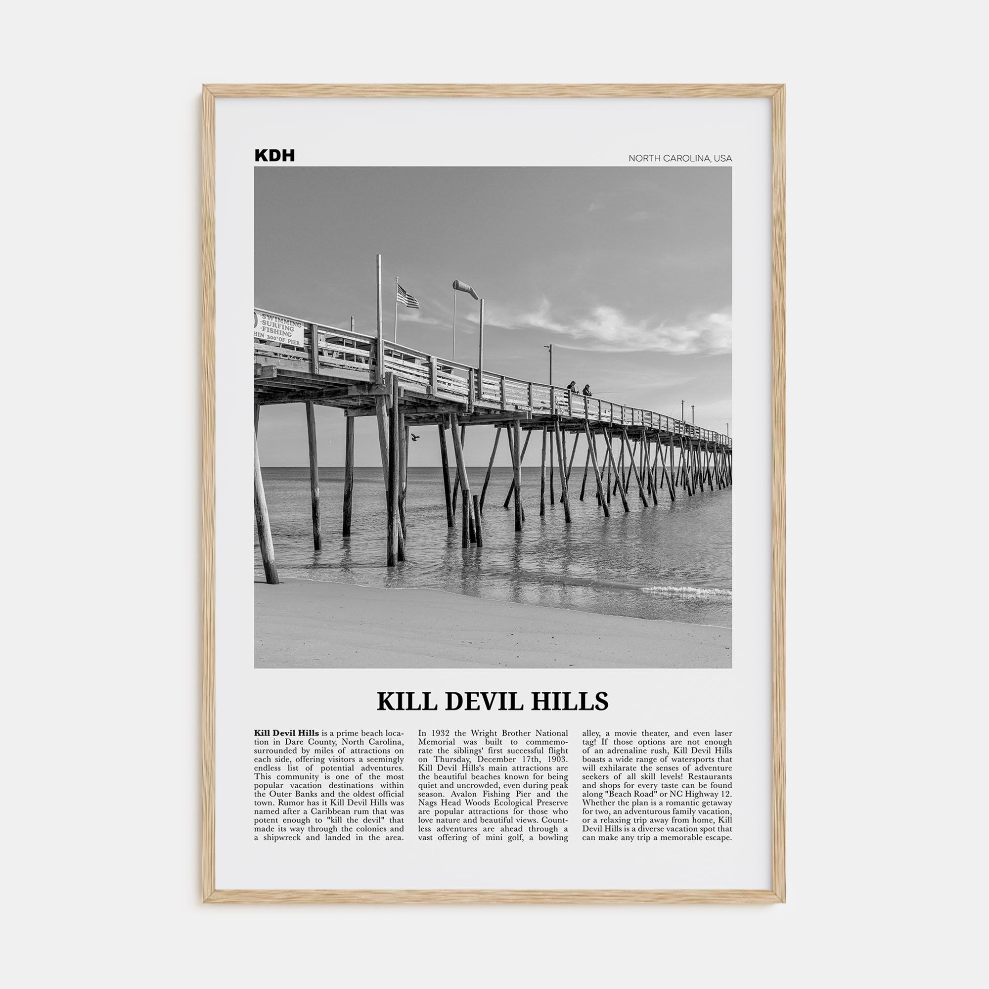 Kill Devil Hills Travel B&W Poster