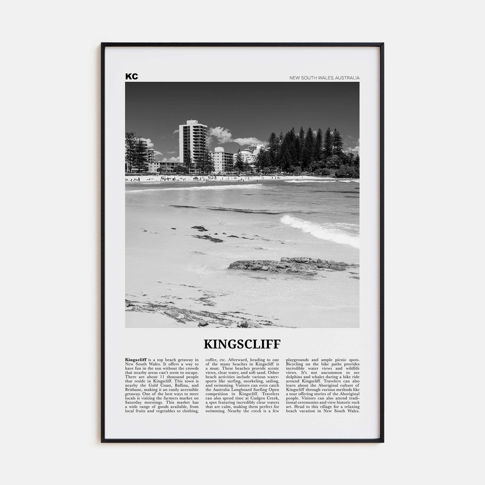 Kingscliff Travel B&W Poster