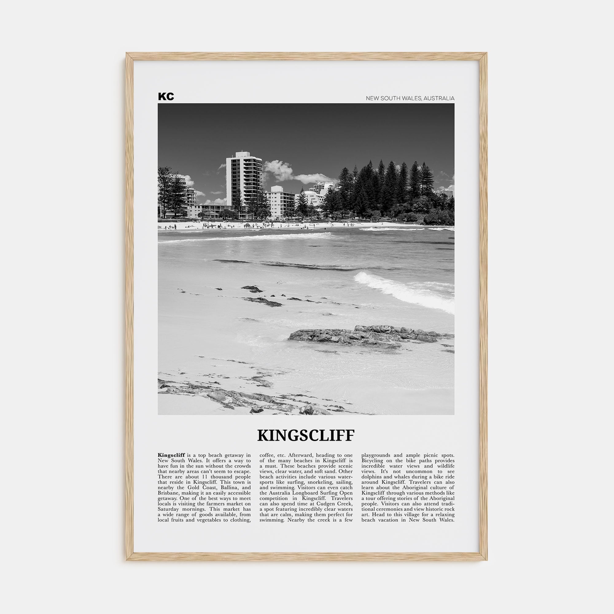 Kingscliff Travel B&W Poster