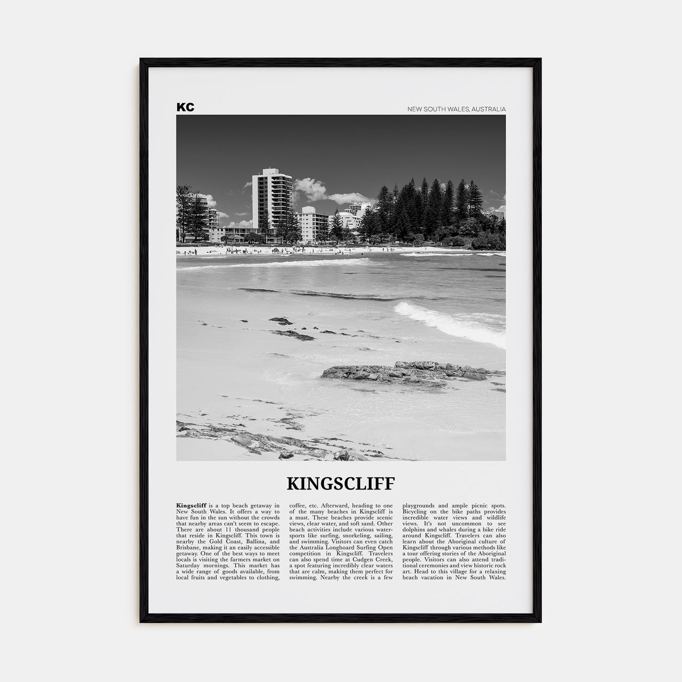 Kingscliff Travel B&W Poster