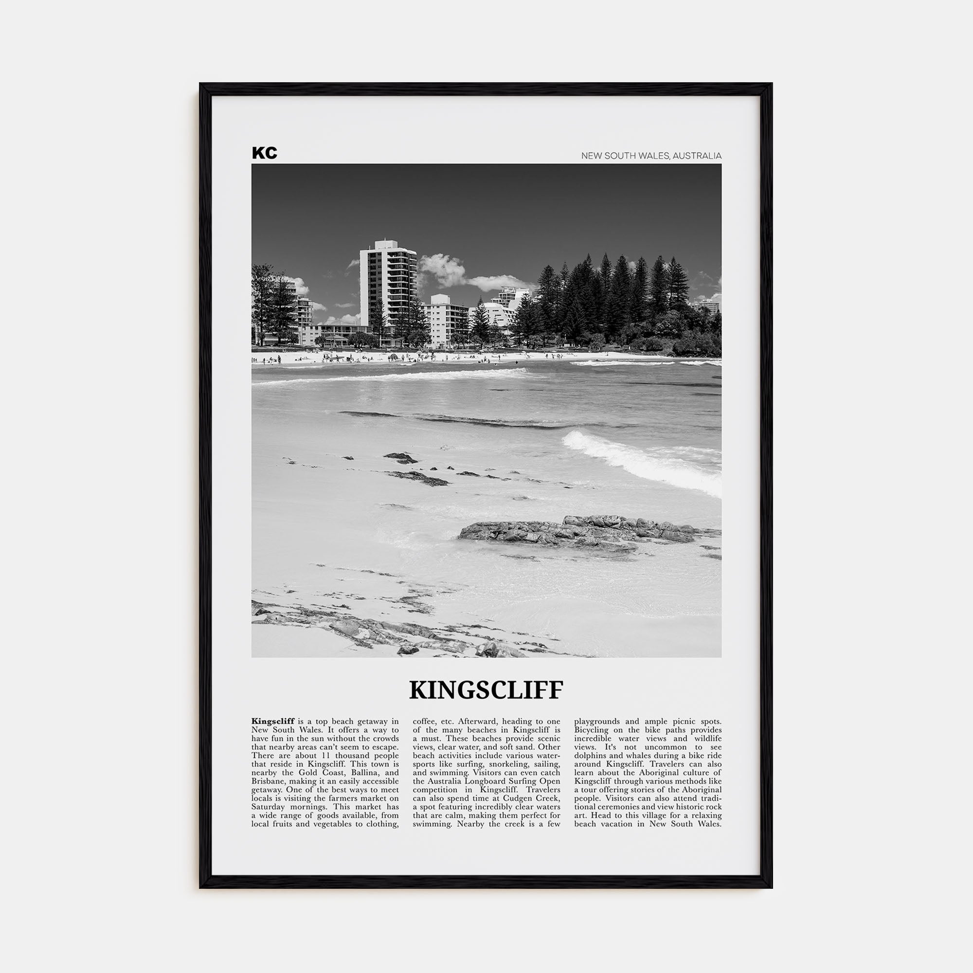 Kingscliff Travel B&W Poster
