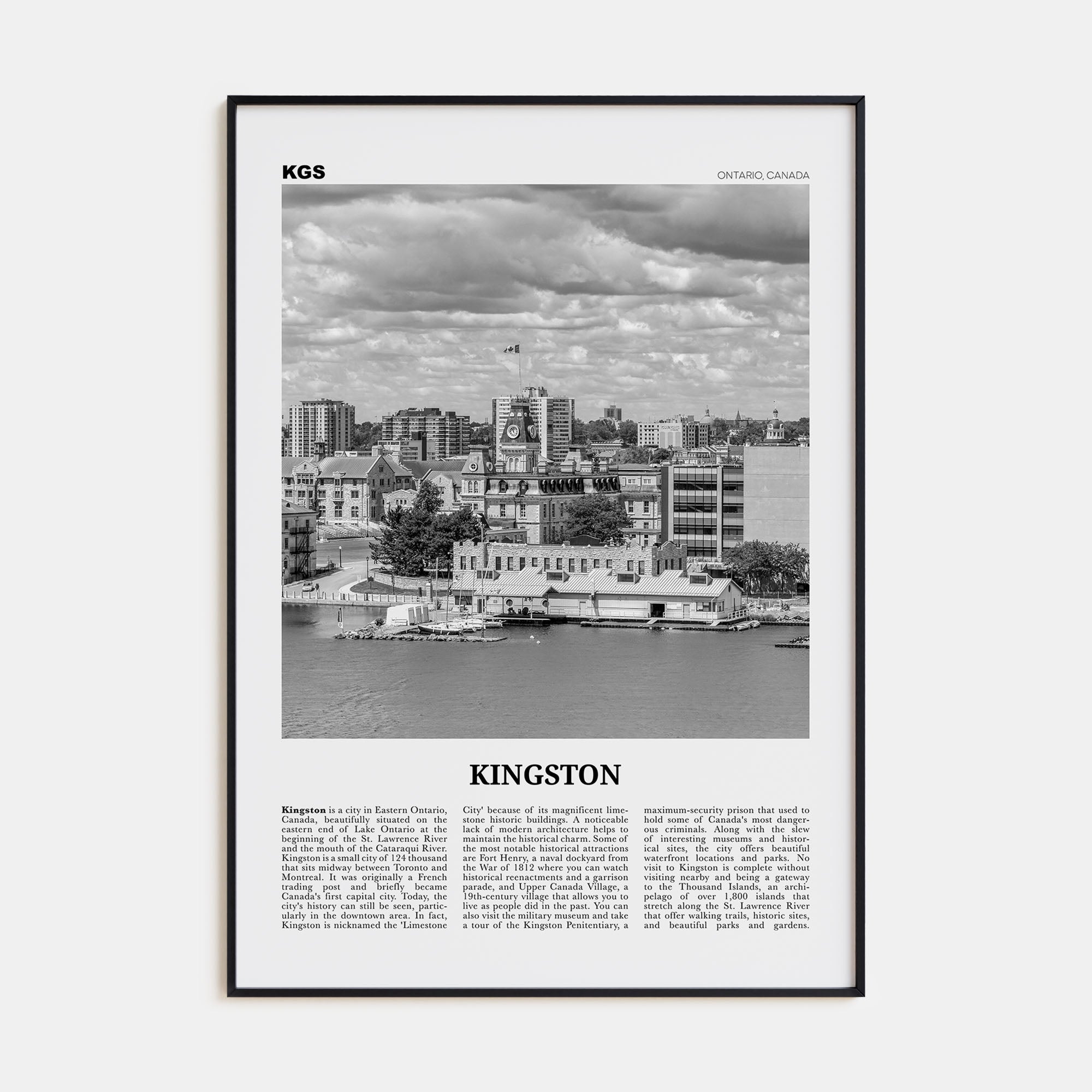 Kingston, Canada Travel B&W Poster