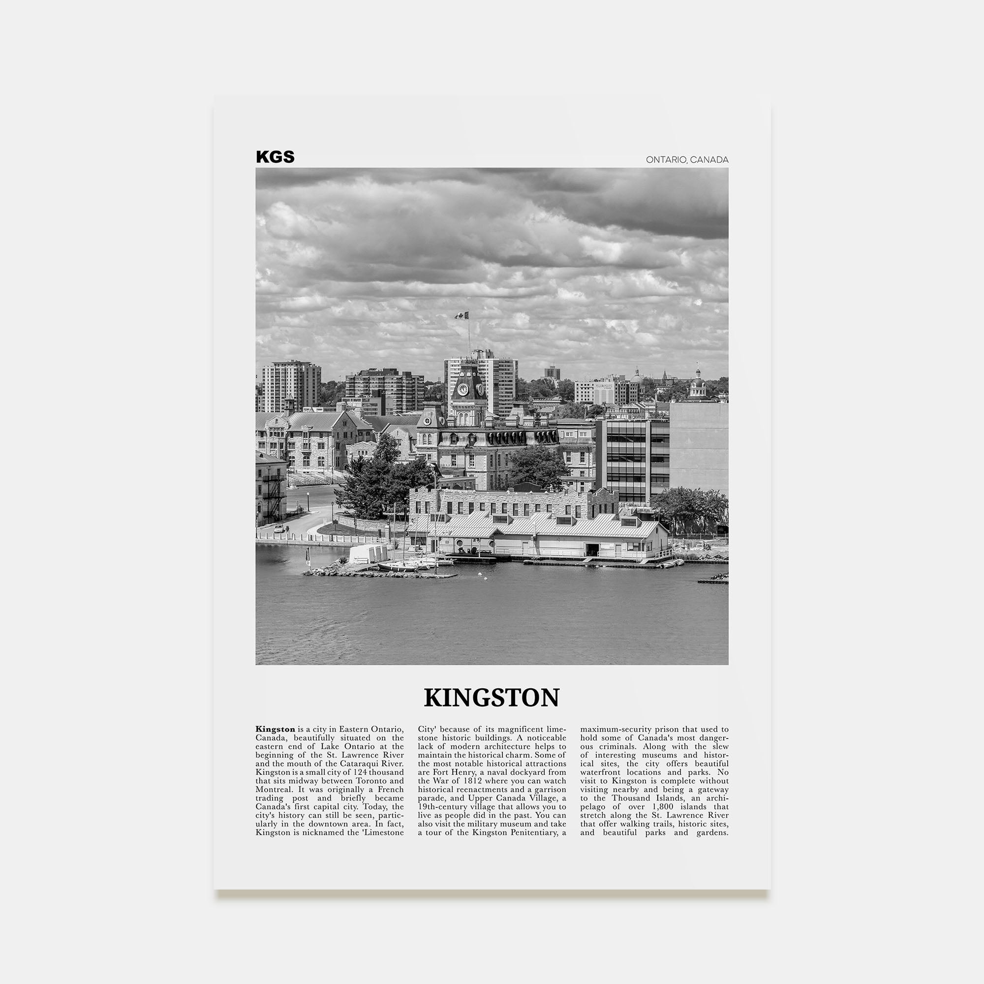 Kingston, Canada Travel B&W Poster