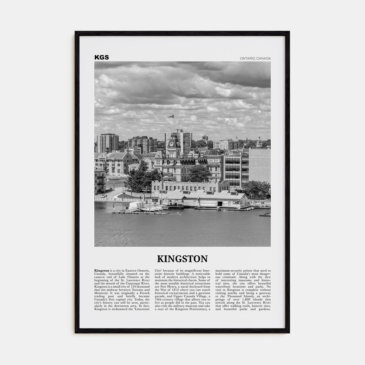 Kingston, Canada Travel B&W Poster