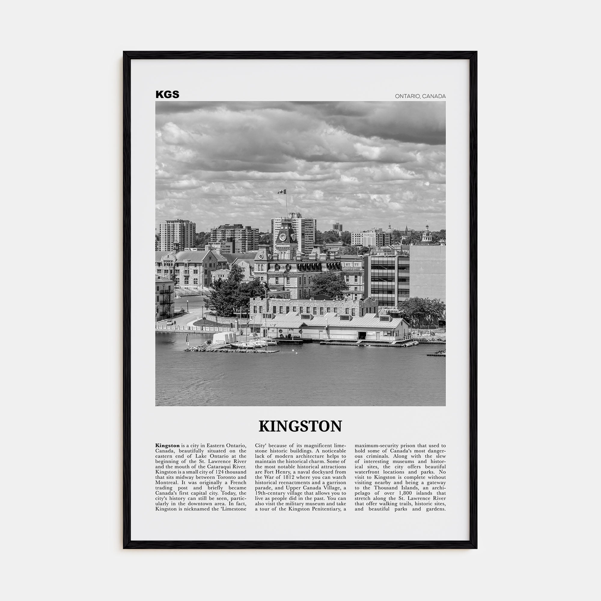 Kingston, Canada Travel B&W Poster
