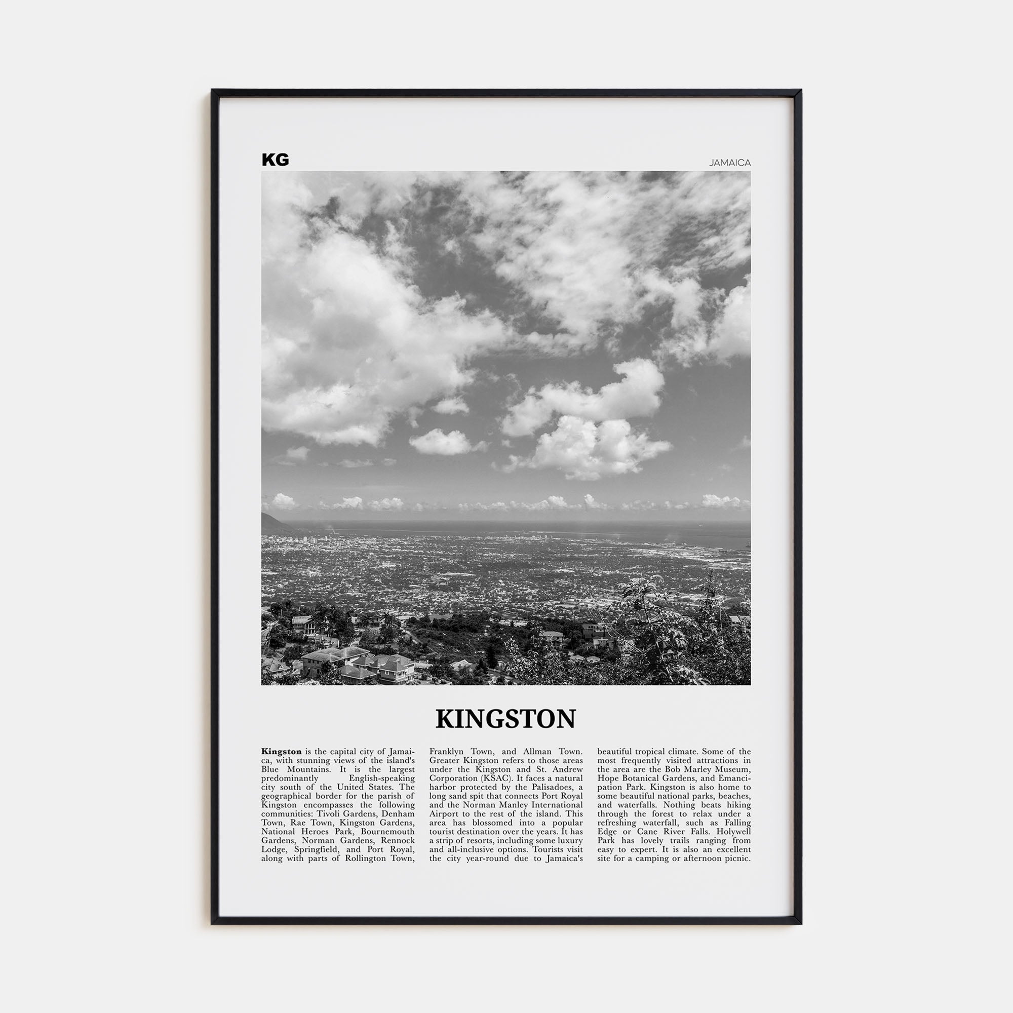 Kingston, Jamaica Travel B&W Poster