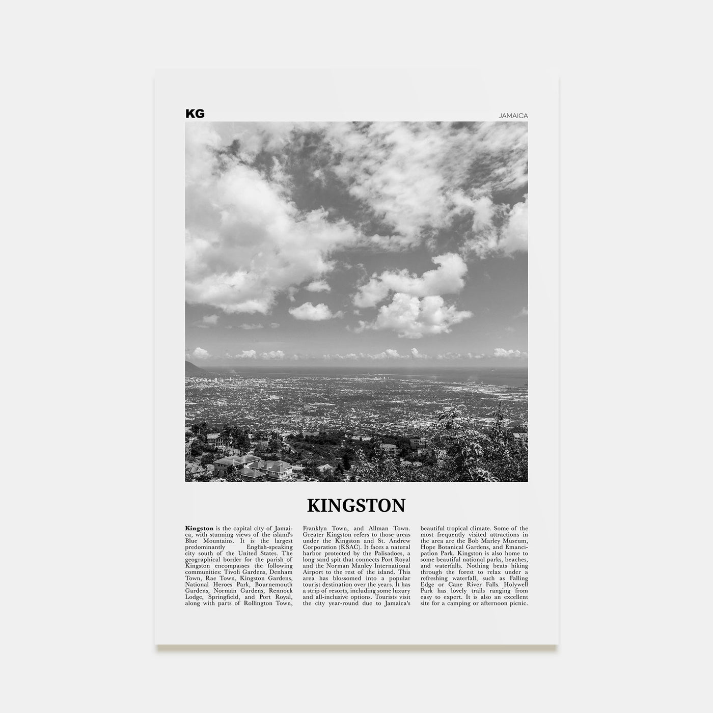 Kingston, Jamaica Travel B&W Poster