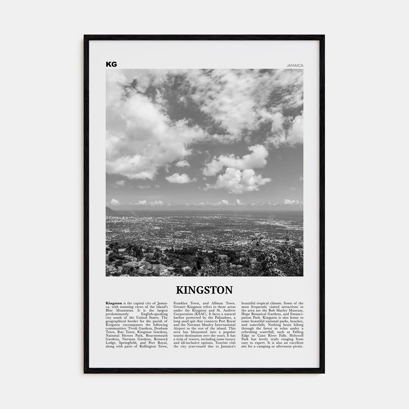 Kingston, Jamaica Travel B&W Poster