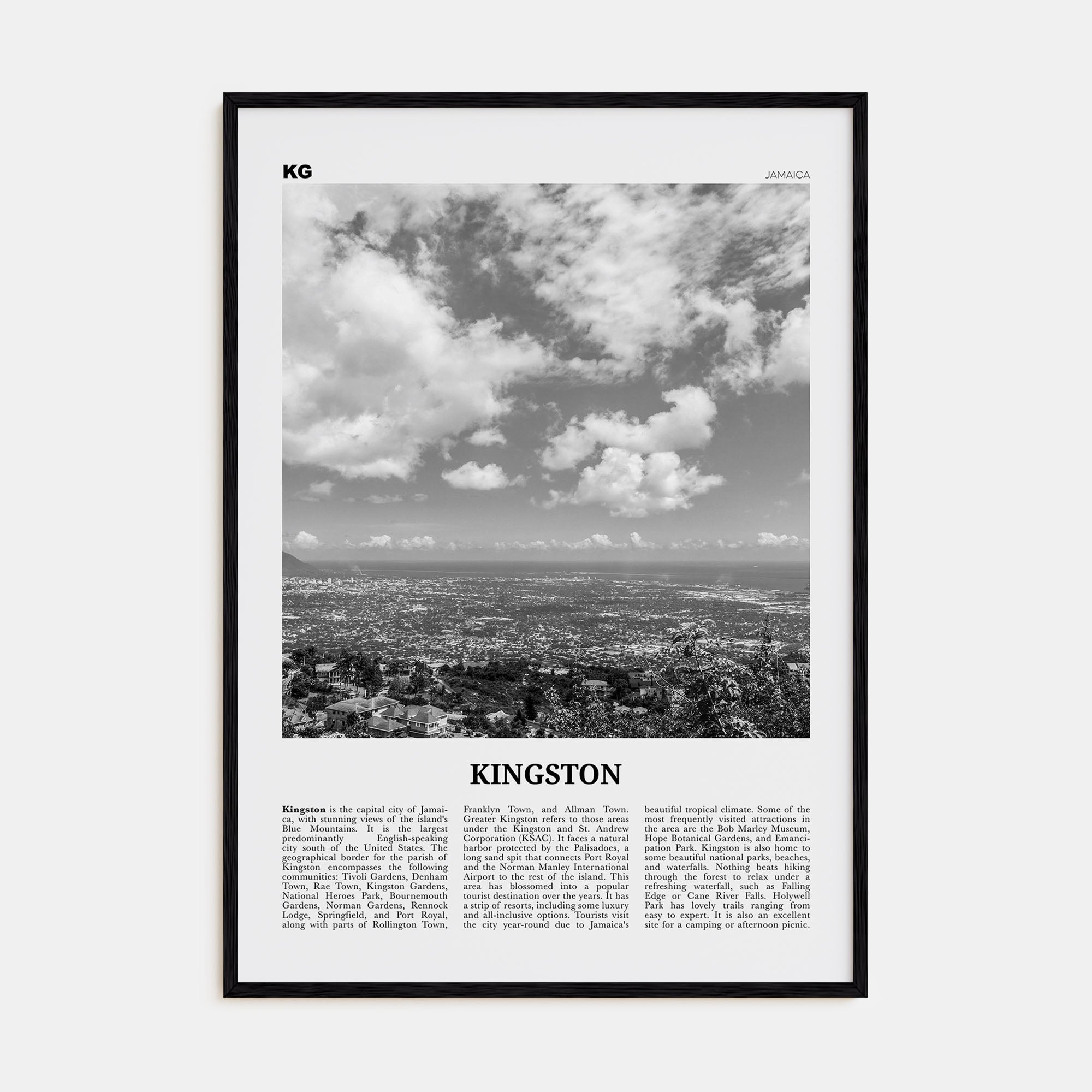 Kingston, Jamaica Travel B&W Poster