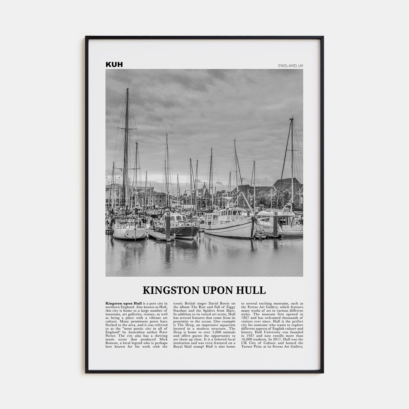 Kingston upon Hull Travel B&W Poster