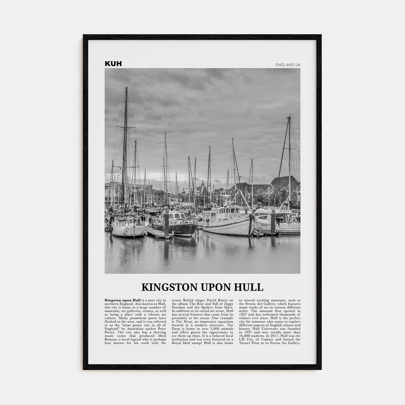 Kingston upon Hull Travel B&W Poster