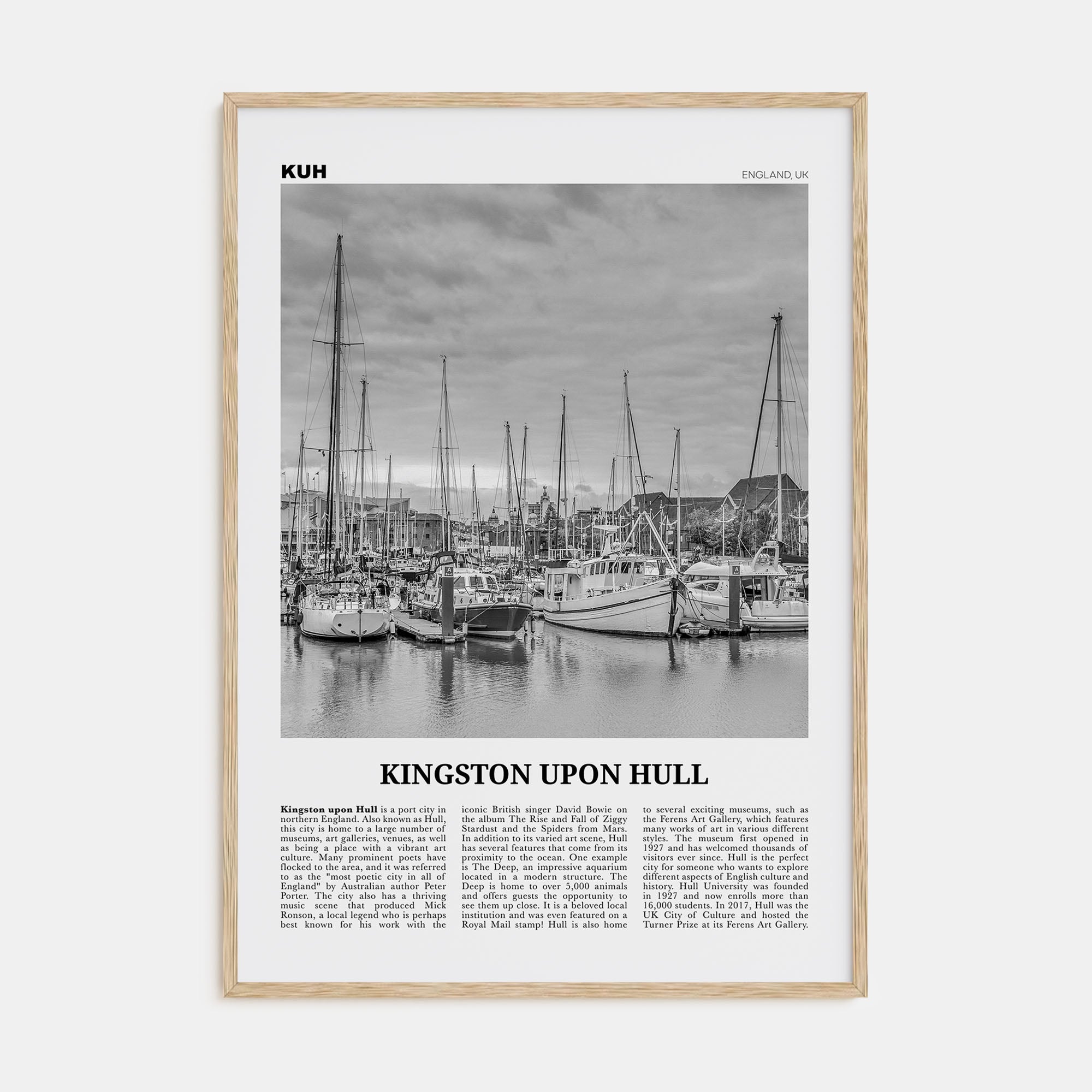 Kingston upon Hull Travel B&W Poster