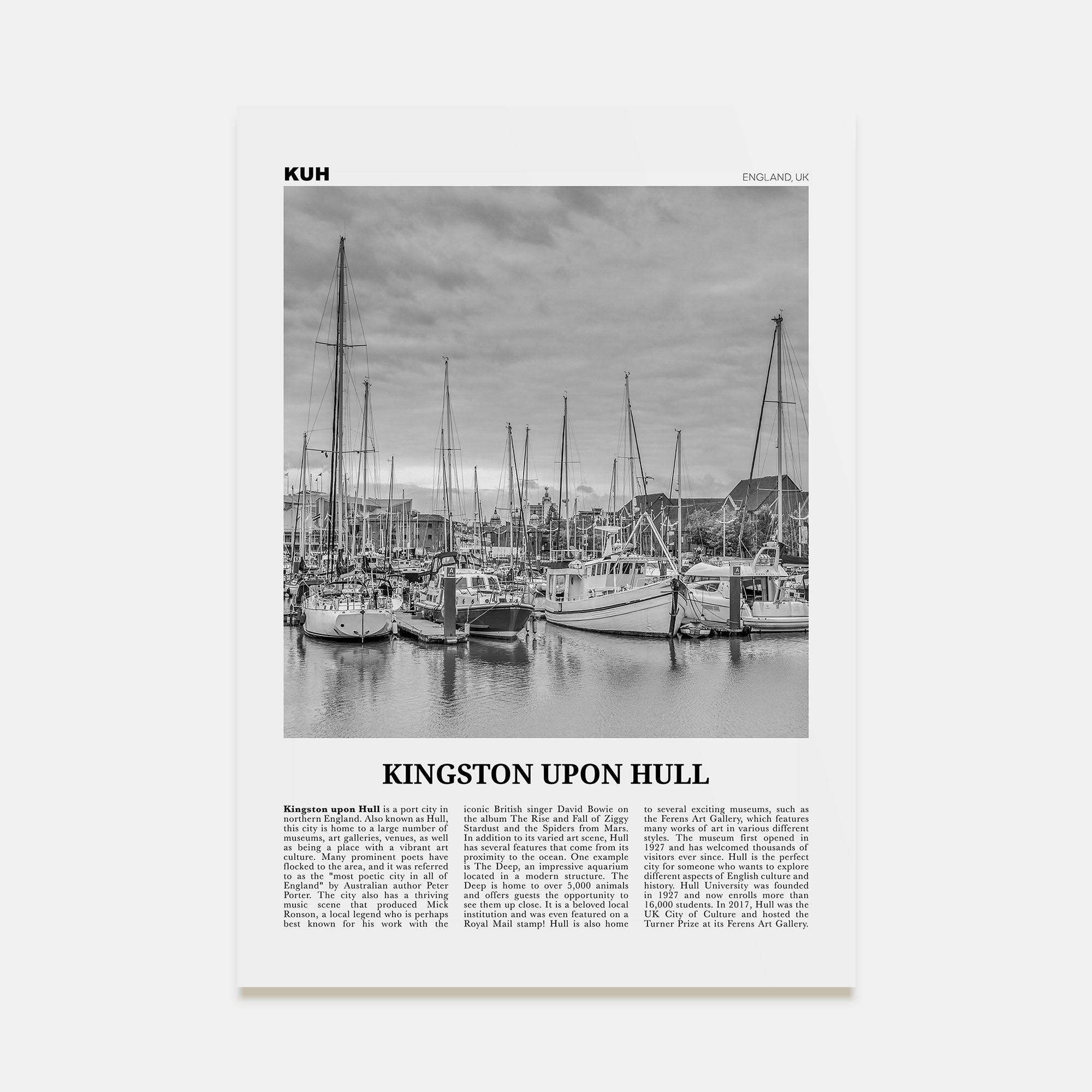 Kingston upon Hull Travel B&W Poster