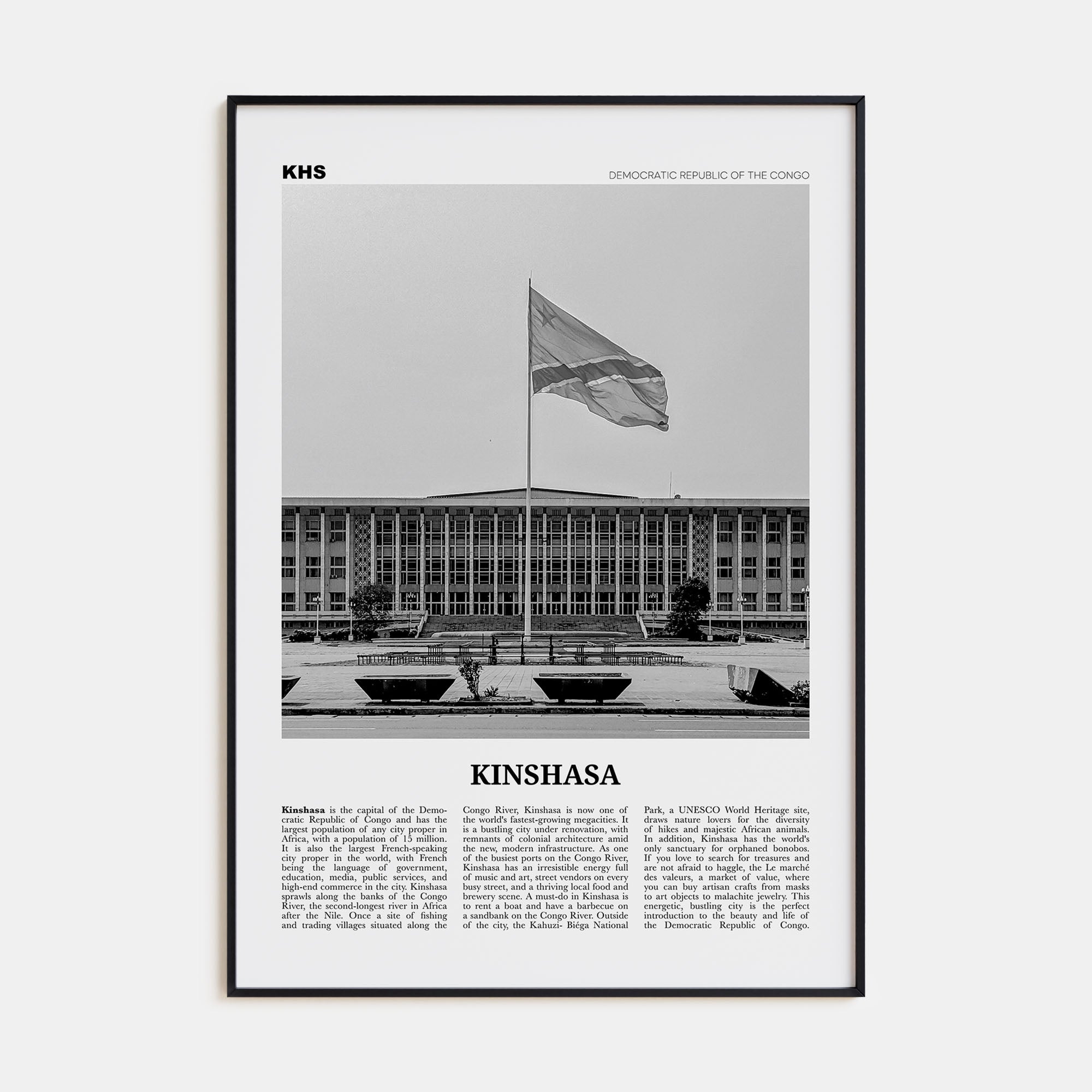 Kinshasa Travel B&W Poster