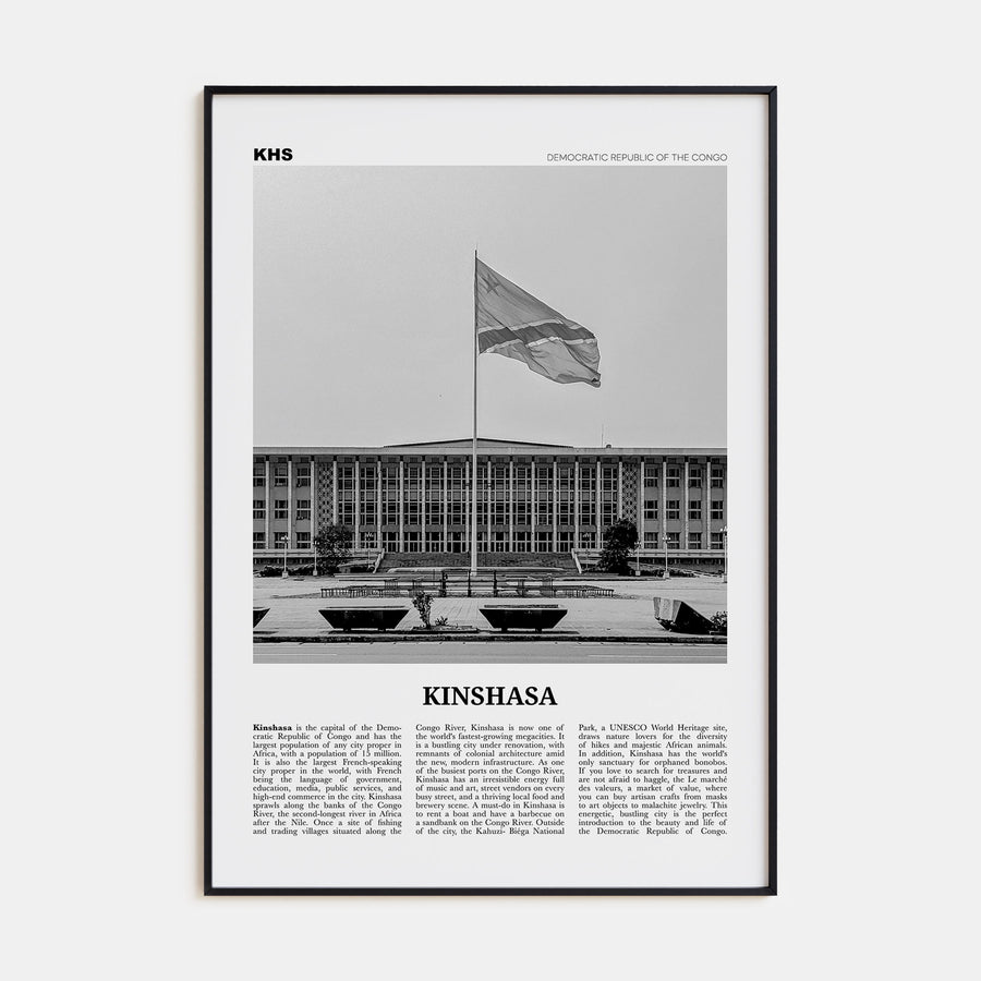 Kinshasa Travel B&W Poster