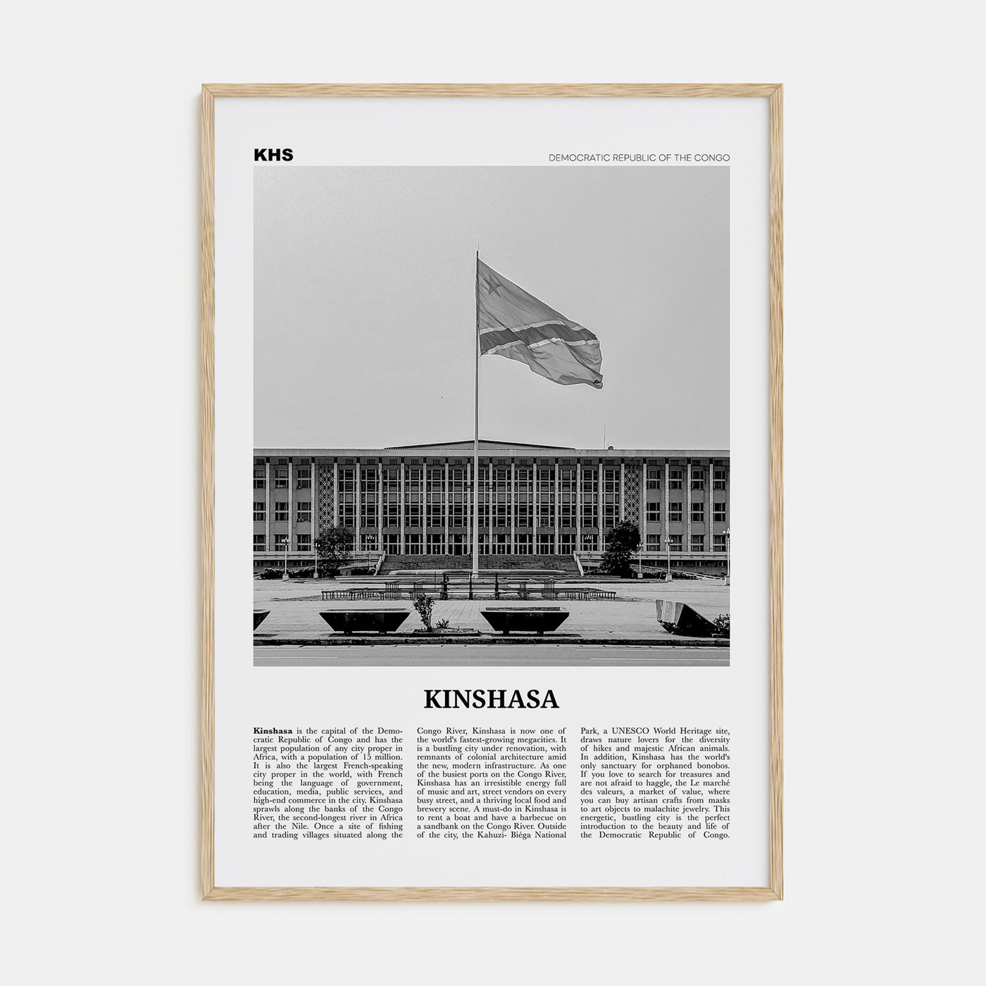 Kinshasa Travel B&W Poster