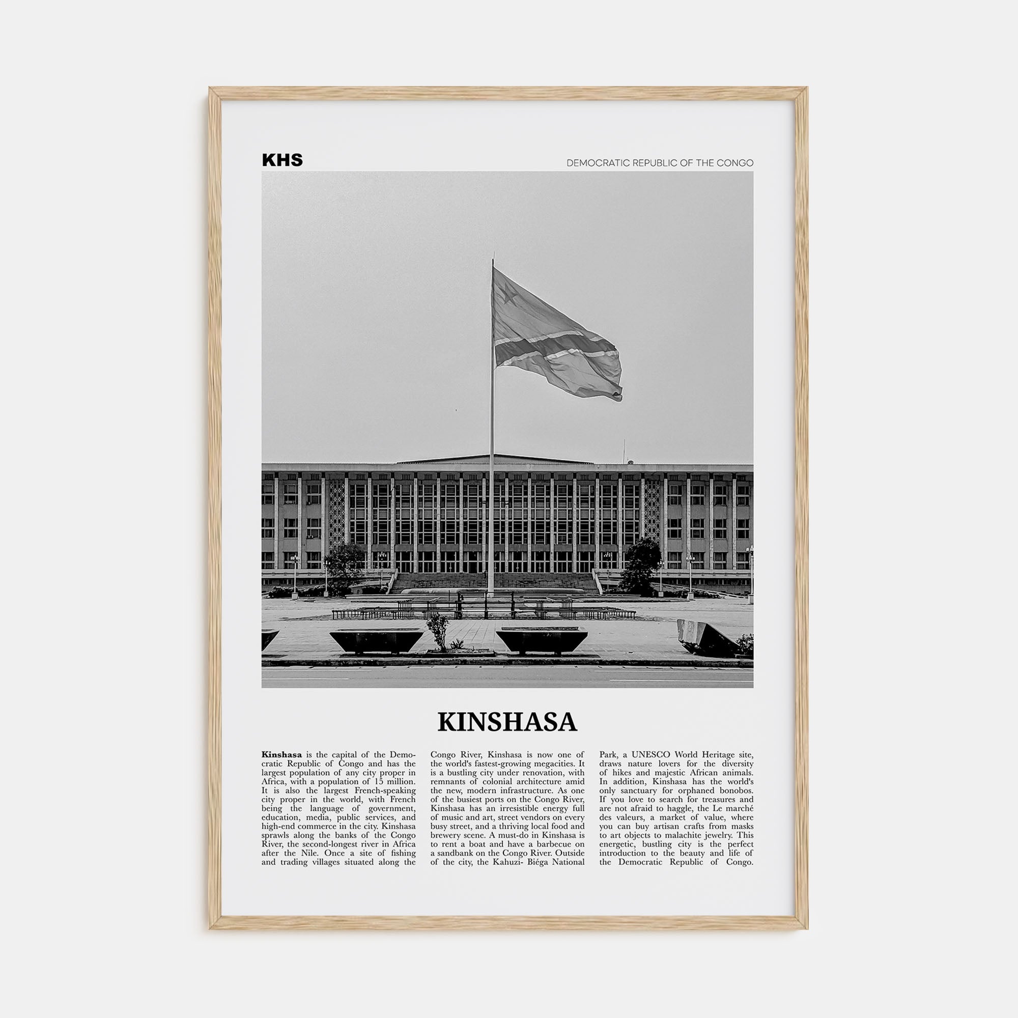 Kinshasa Travel B&W Poster