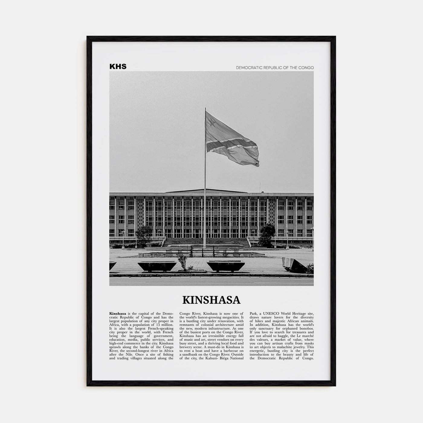 Kinshasa Travel B&W Poster