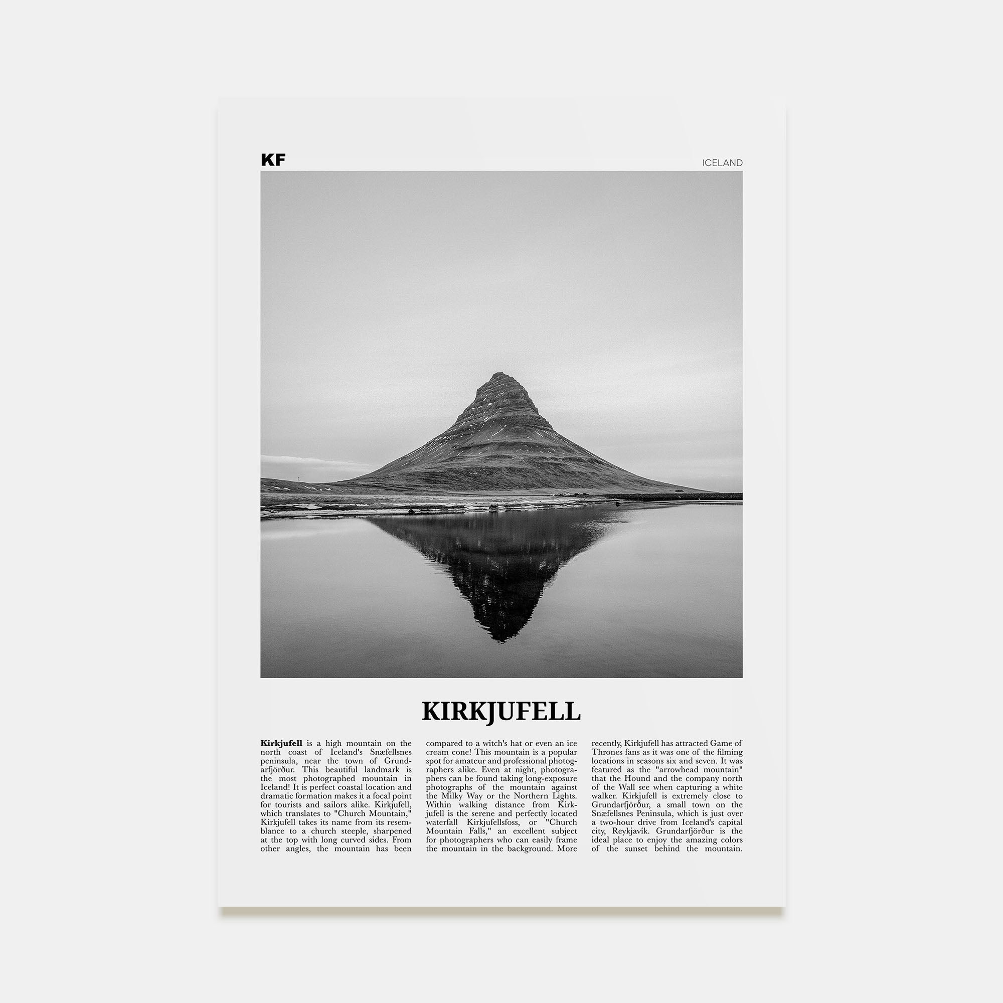 Kirkjufell Travel B&W Poster