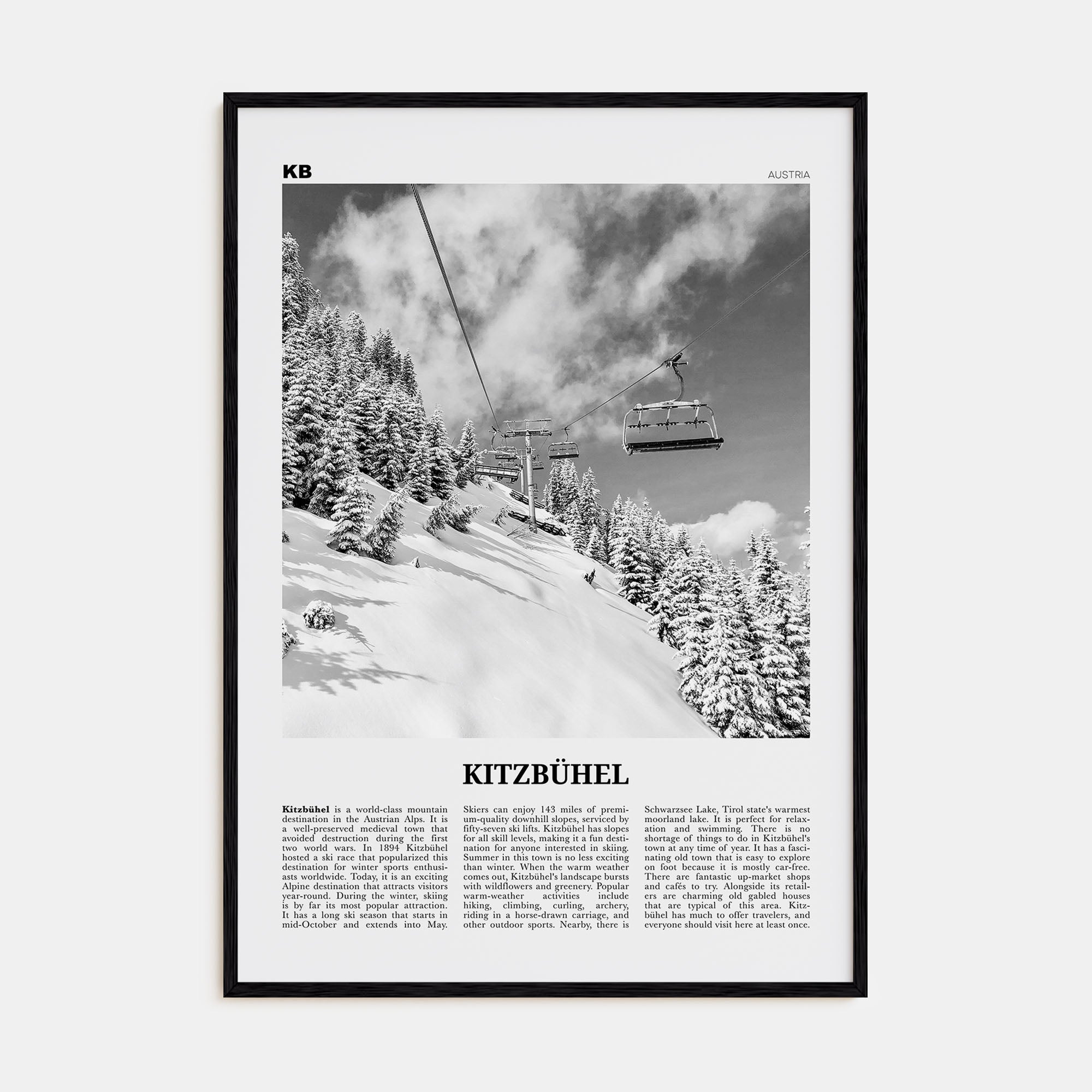 Kitzbühel Travel B&W Poster