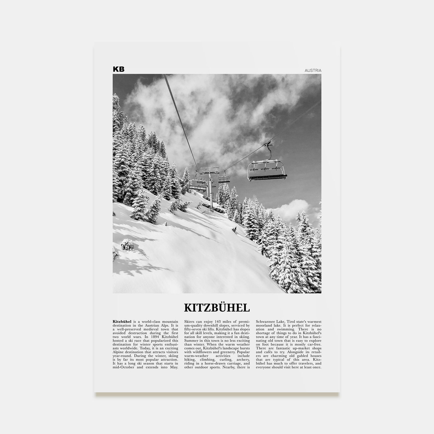 Kitzbühel Travel B&W Poster