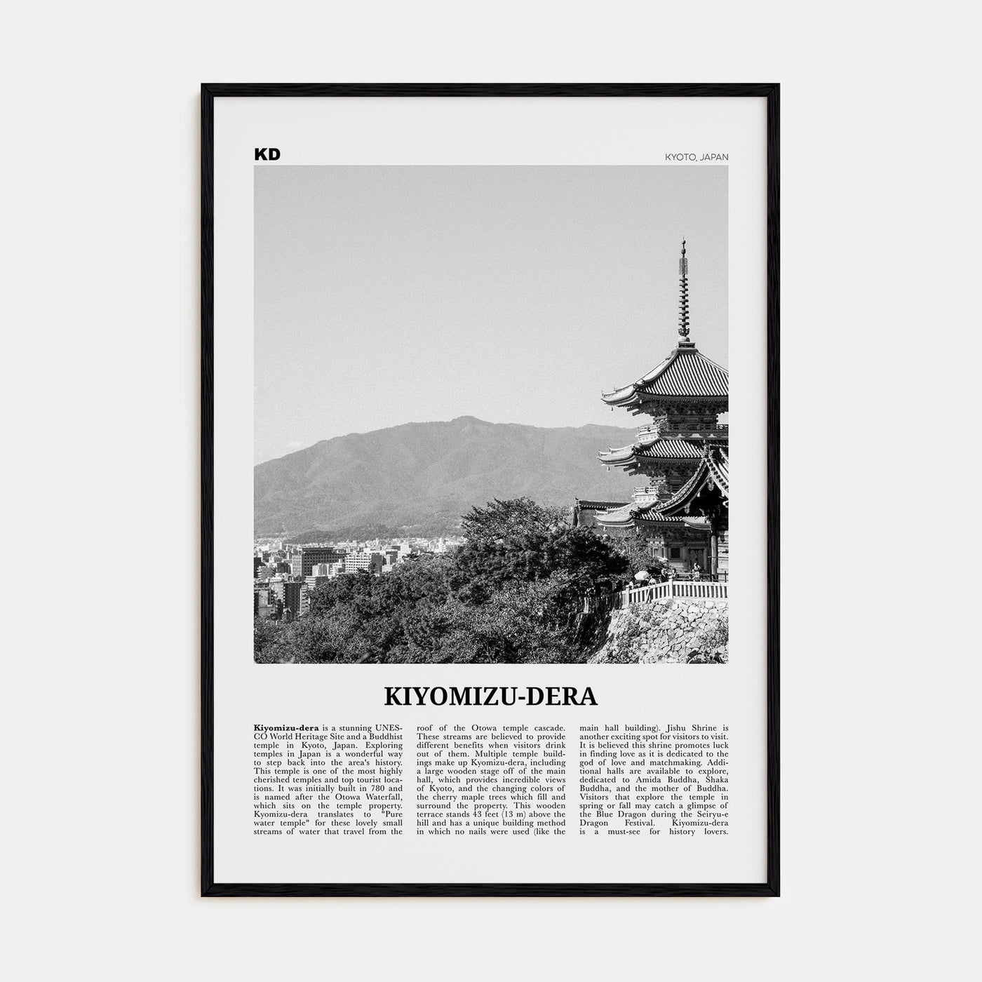 Kiyomizu-dera Travel B&W Poster