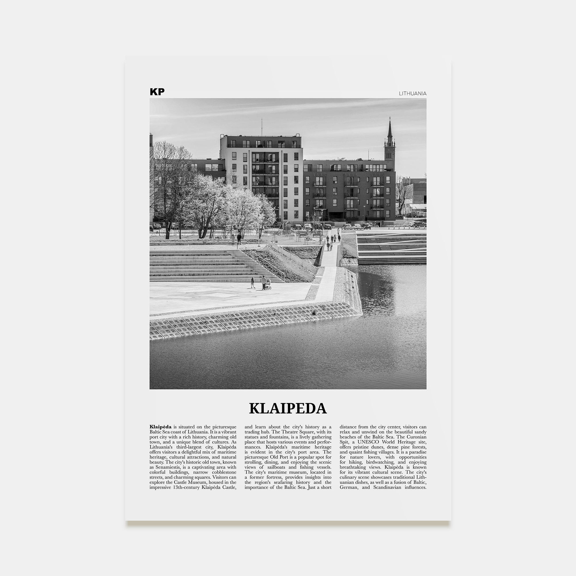Klaipeda Travel B&W Poster