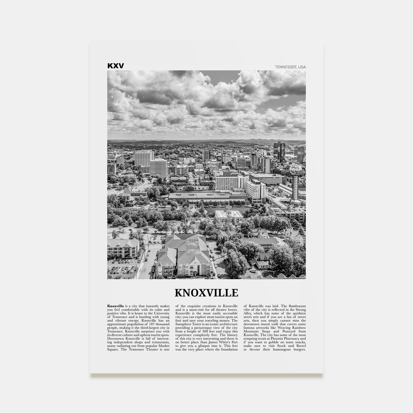 Knoxville Travel B&W No 2 Poster