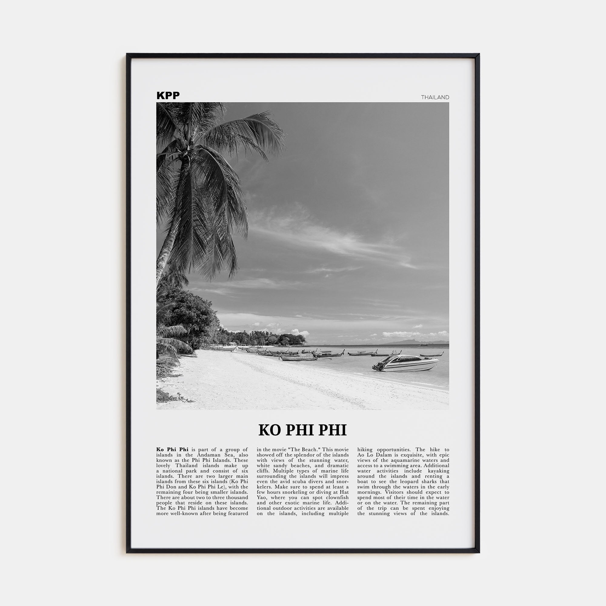 Ko Phi Phi Travel B&W Poster