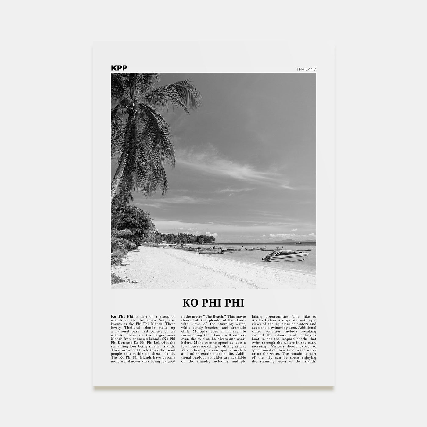 Ko Phi Phi Travel B&W Poster