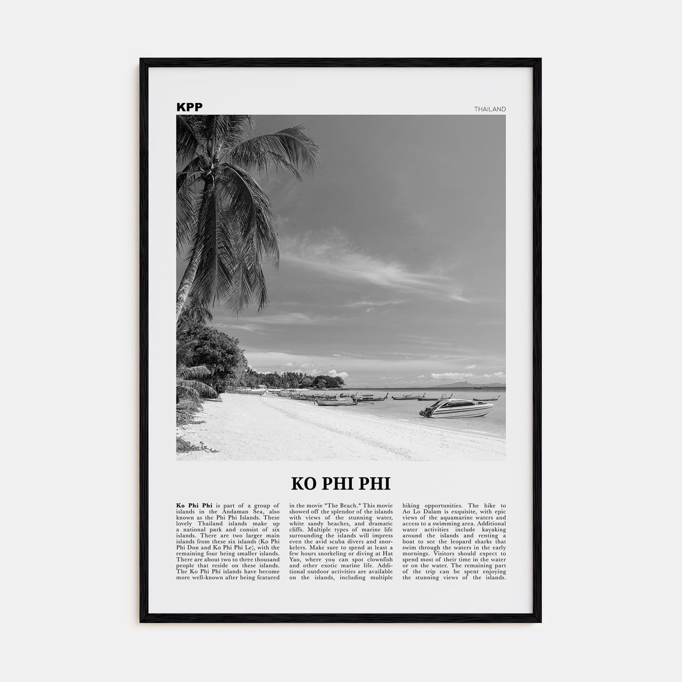 Ko Phi Phi Travel B&W Poster