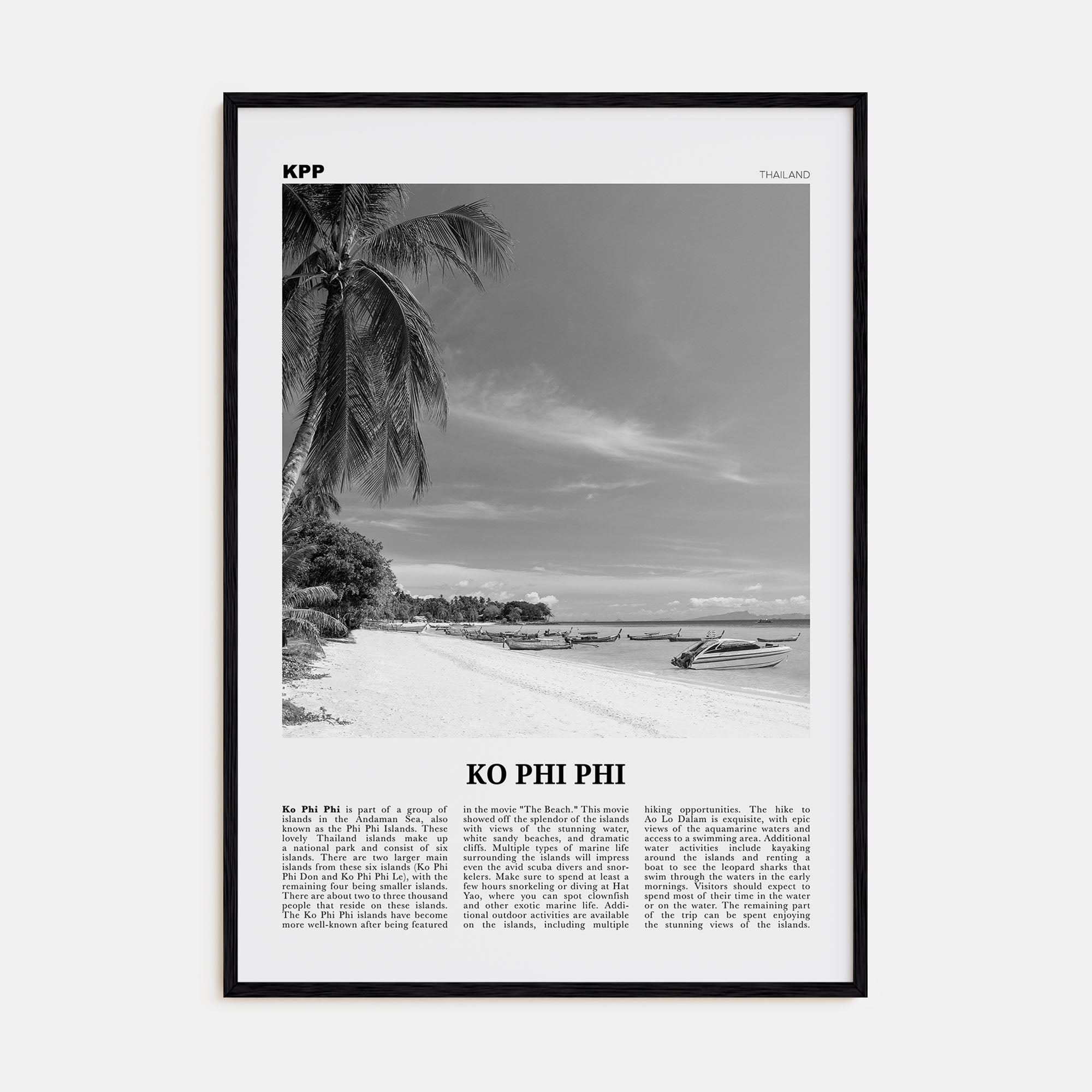 Ko Phi Phi Travel B&W Poster