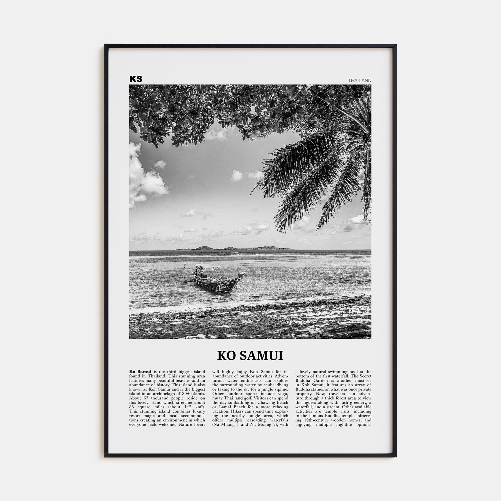 Ko Samui Travel B&W Poster