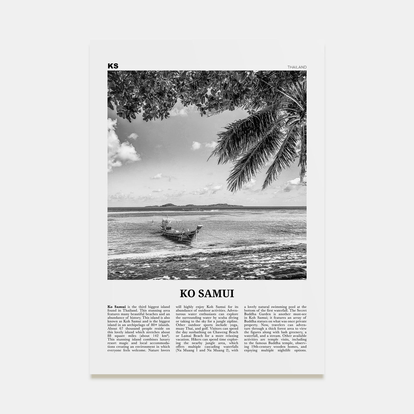 Ko Samui Travel B&W Poster