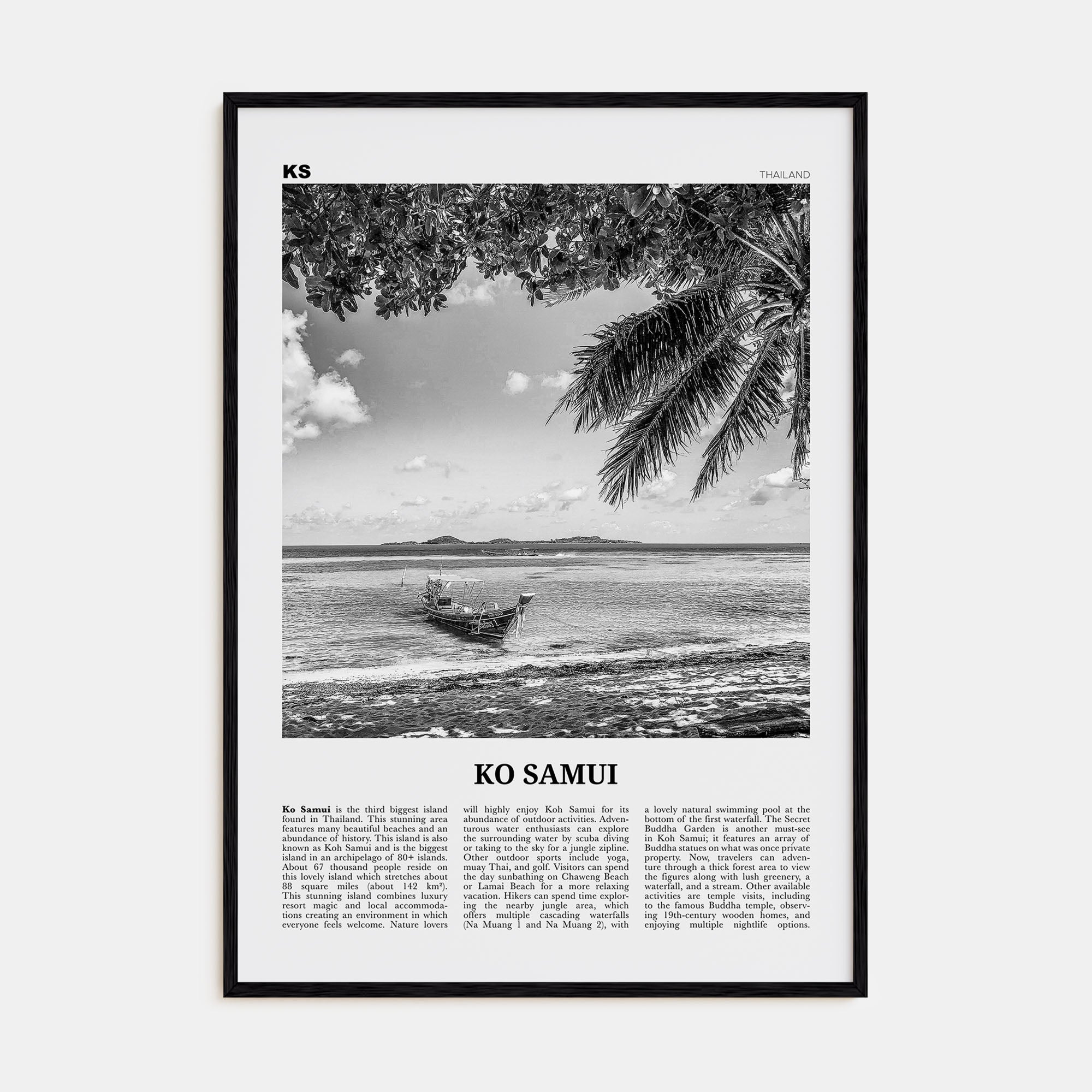 Ko Samui Travel B&W Poster