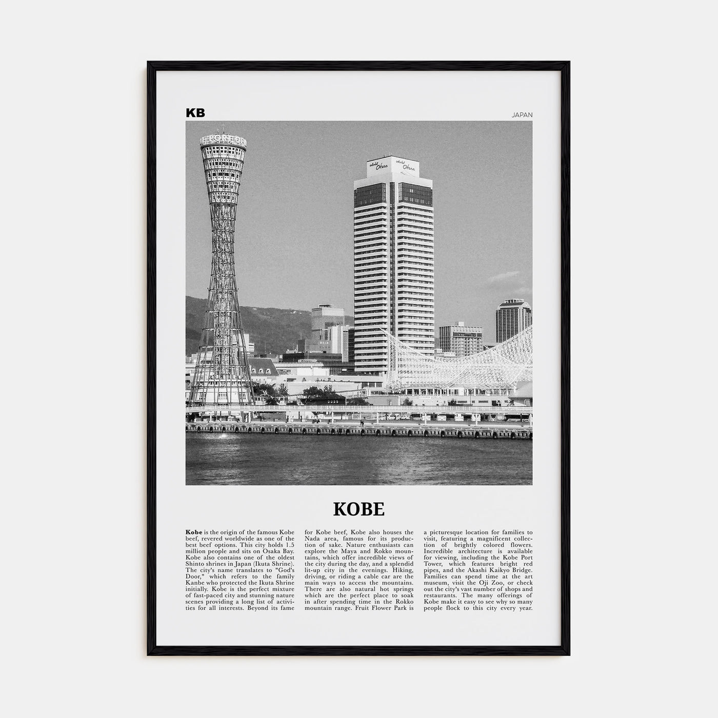 Kobe Travel B&W Poster
