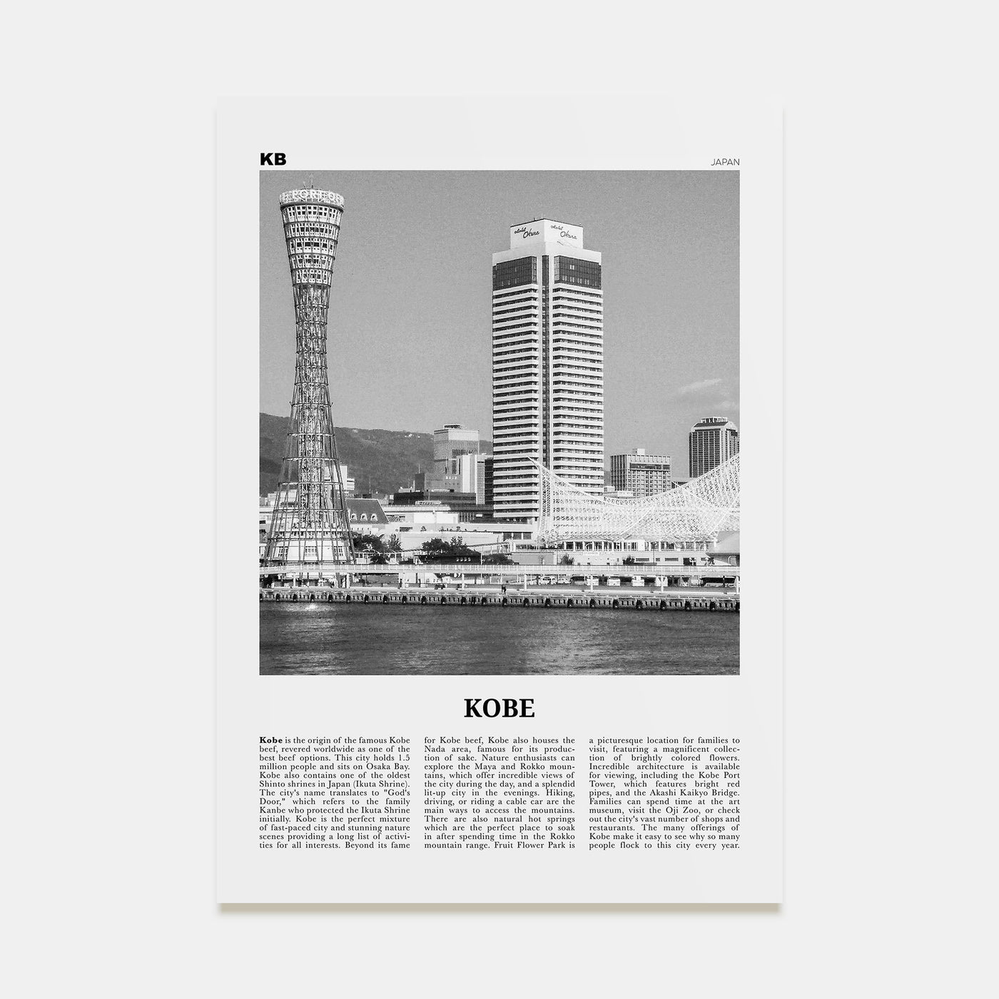 Kobe Travel B&W Poster