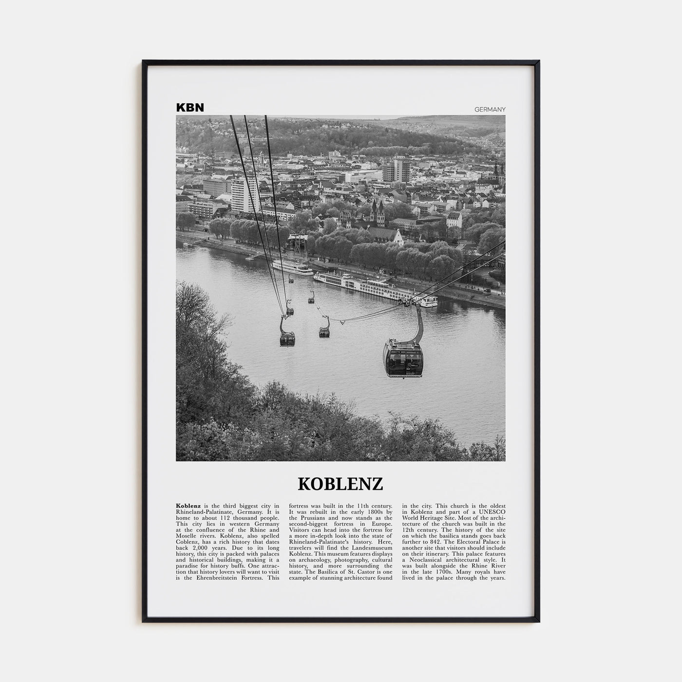 Koblenz Travel B&W Poster