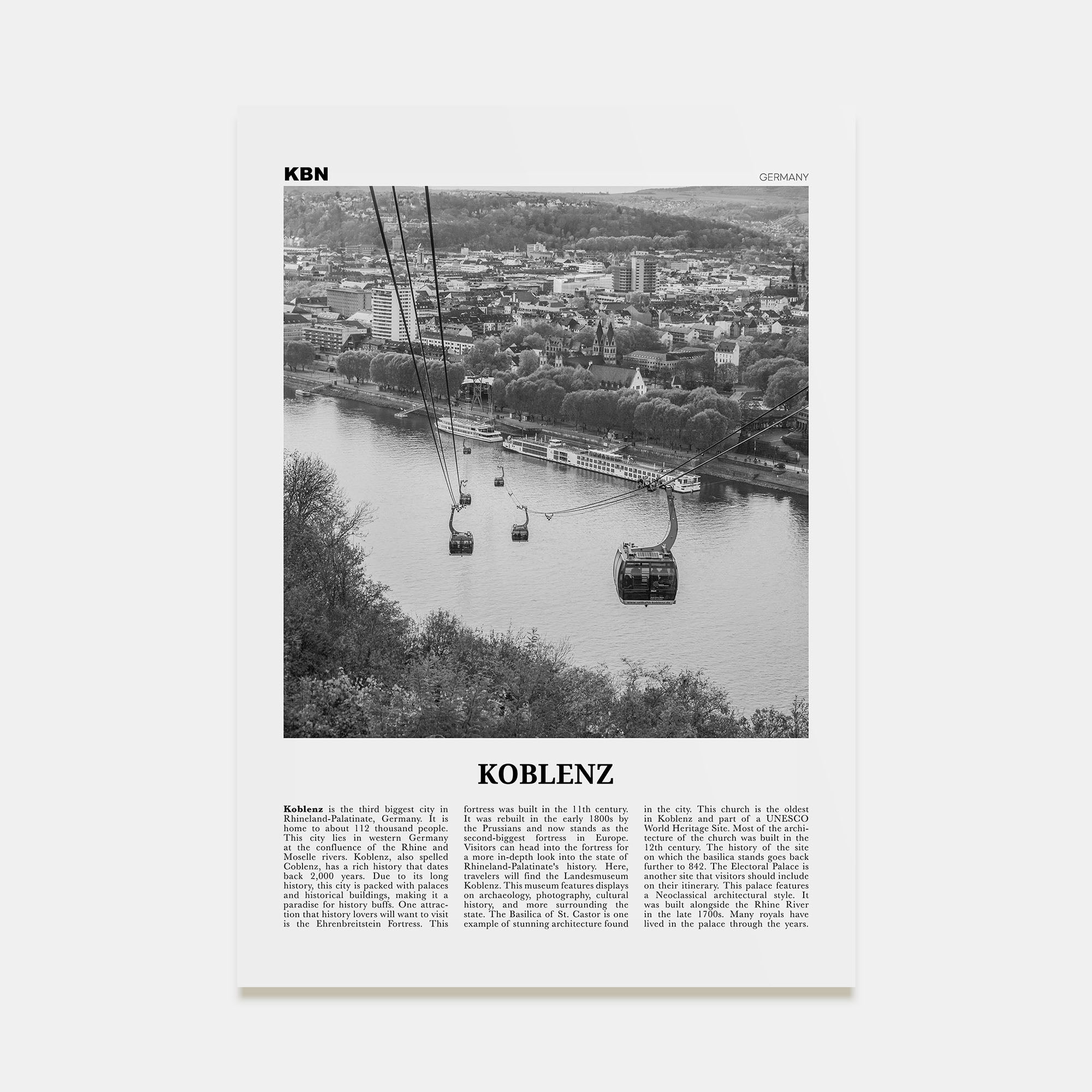 Koblenz Travel B&W Poster