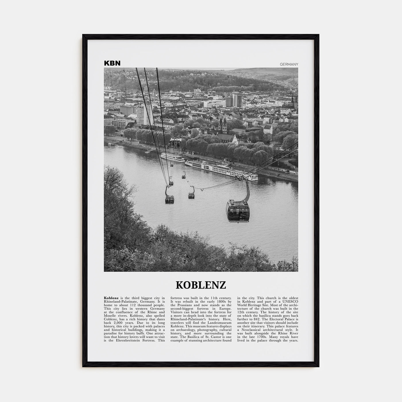 Koblenz Travel B&W Poster