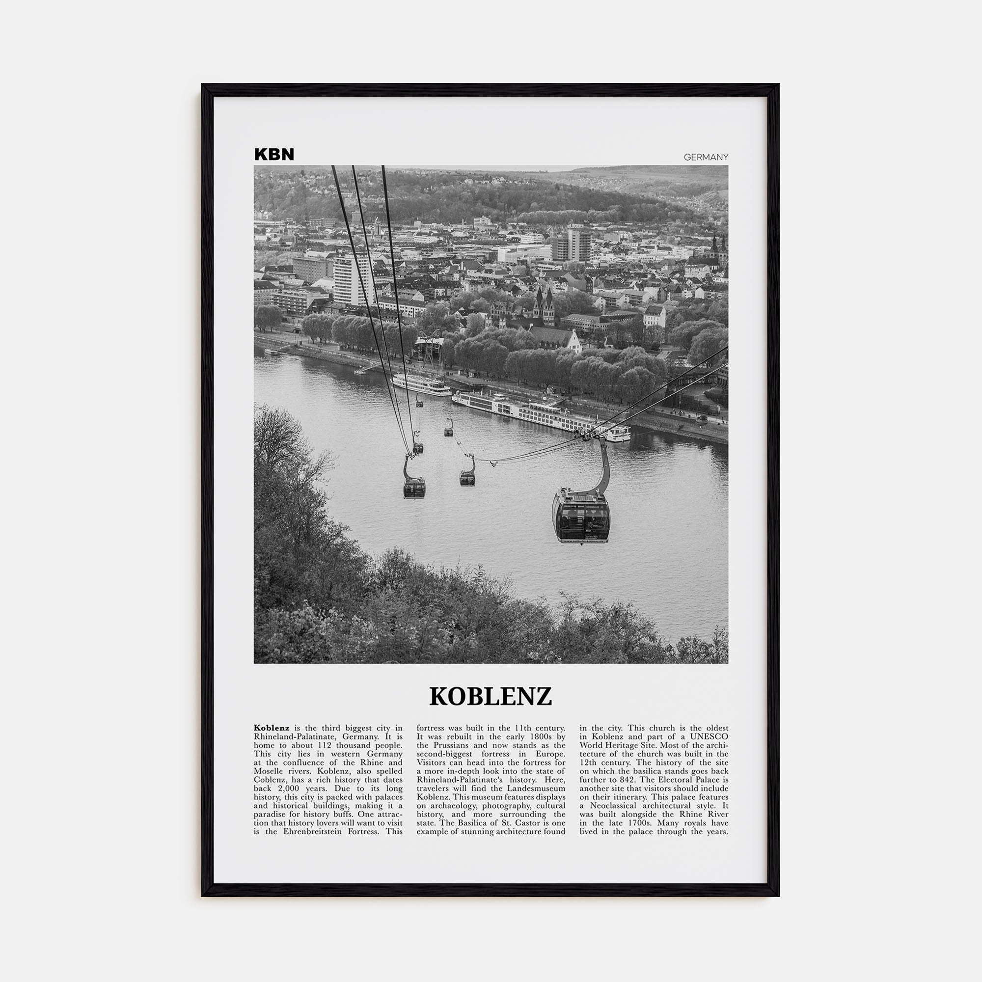 Koblenz Travel B&W Poster