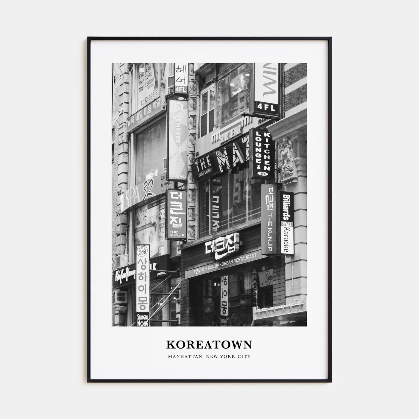 Koreatown, New York Portrait B&W Poster