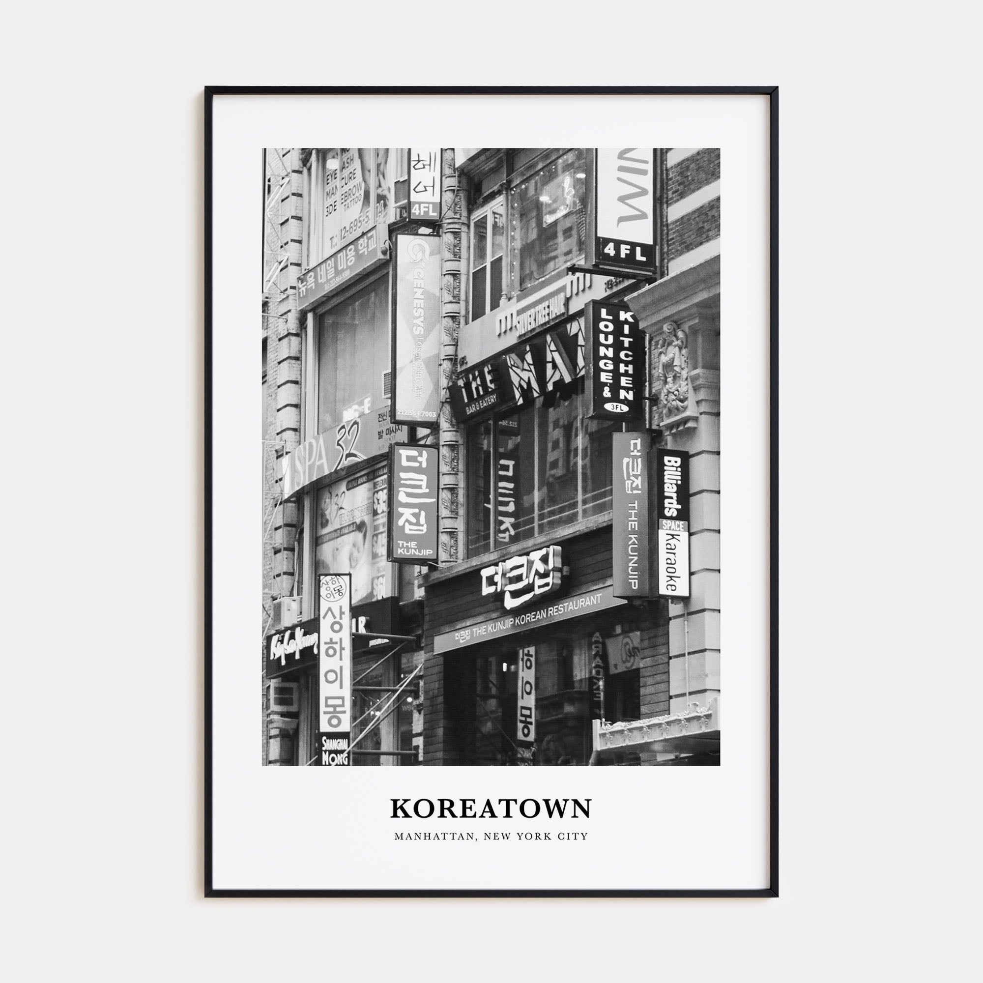 Koreatown, New York Portrait B&W Poster