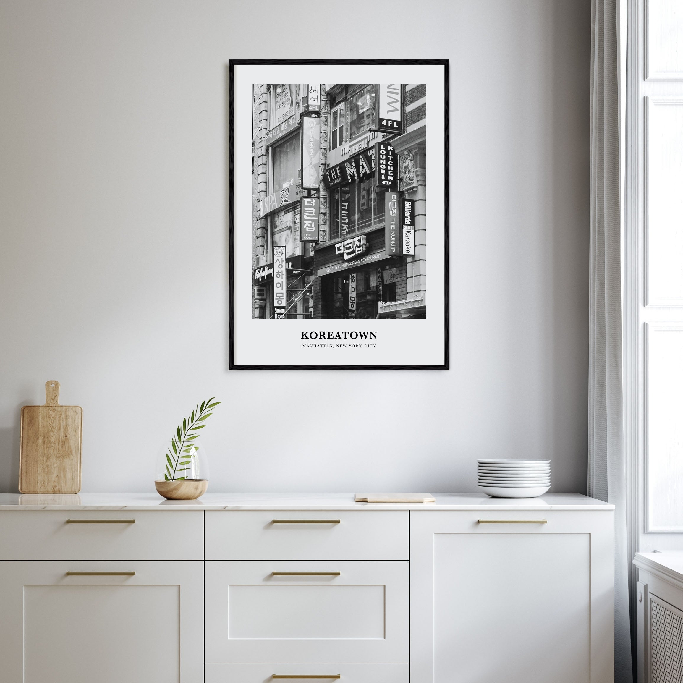Koreatown, New York Portrait B&W Poster